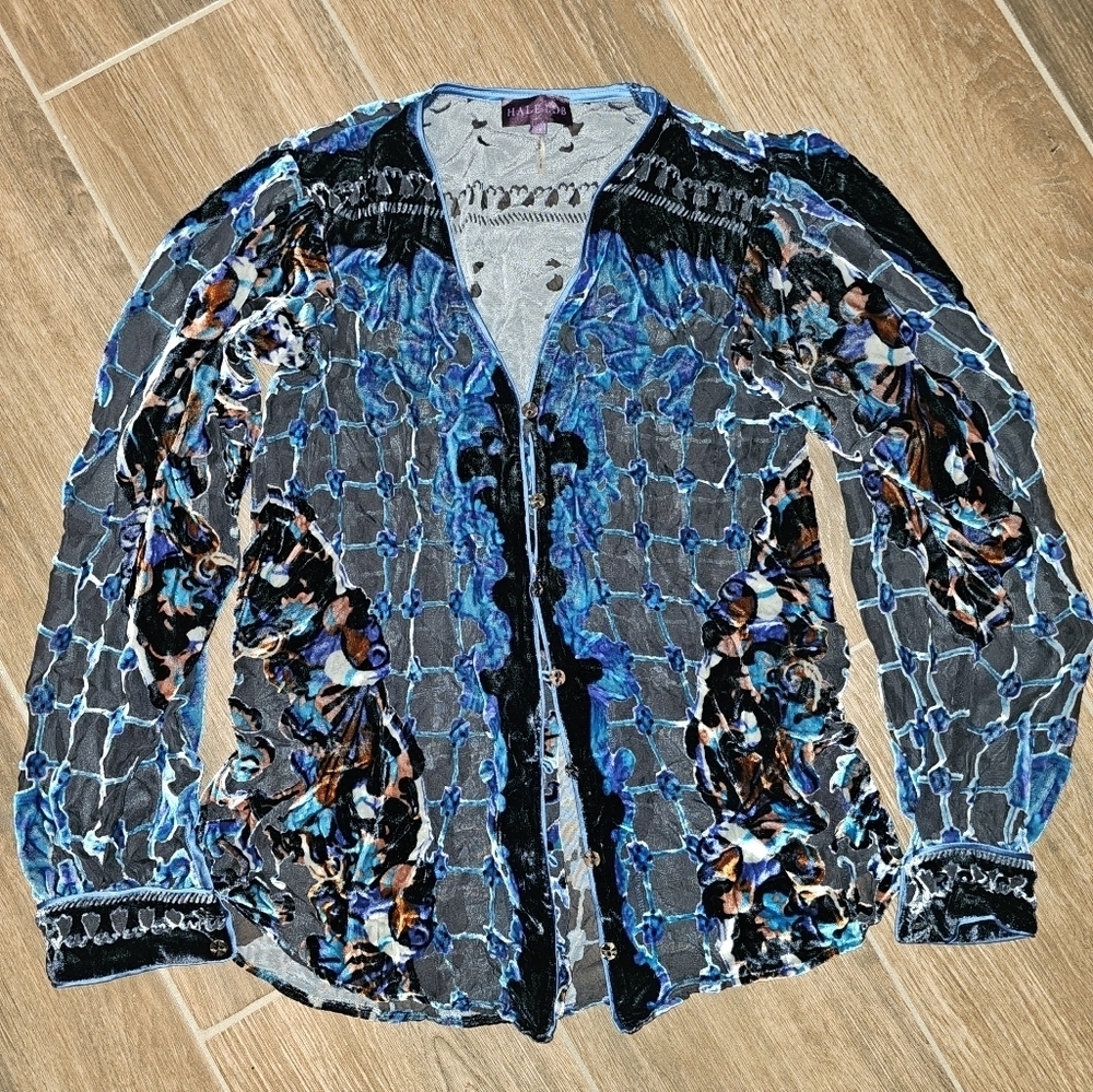 HALE BOB VELVET BURN OUT LONG SLEEVE TOP SZ XS